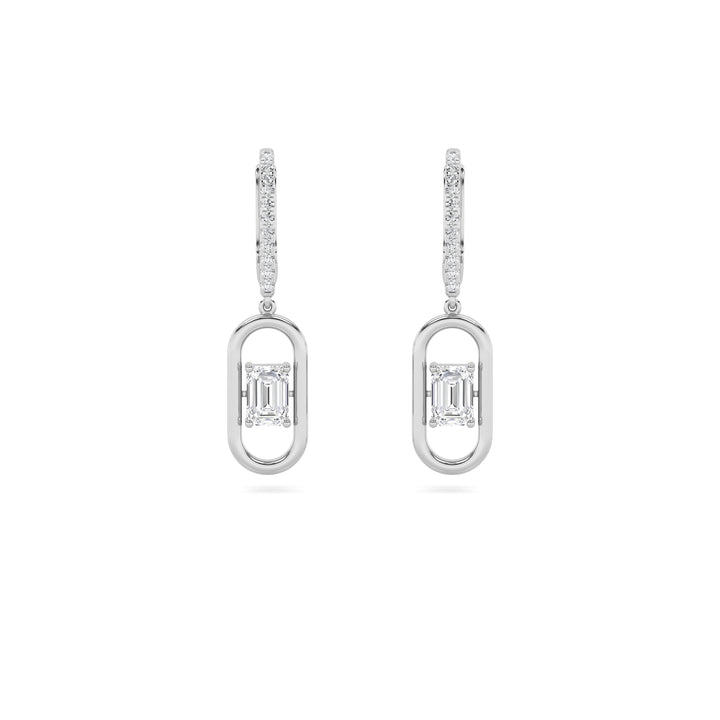 1Cttw Emerald Shaped Lab Grown Diamond (F/VS) Paperclip Dangle Earrings in 14K Gold