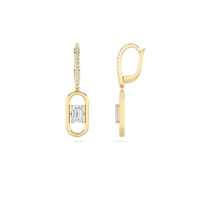 1Cttw Emerald Shaped Lab Grown Diamond (F/VS) Paperclip Dangle Earrings in 14K Gold