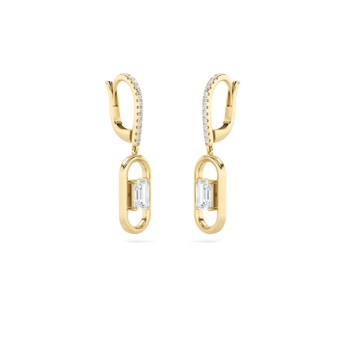 1Cttw Emerald Shaped Lab Grown Diamond (F/VS) Paperclip Dangle Earrings in 14K Gold