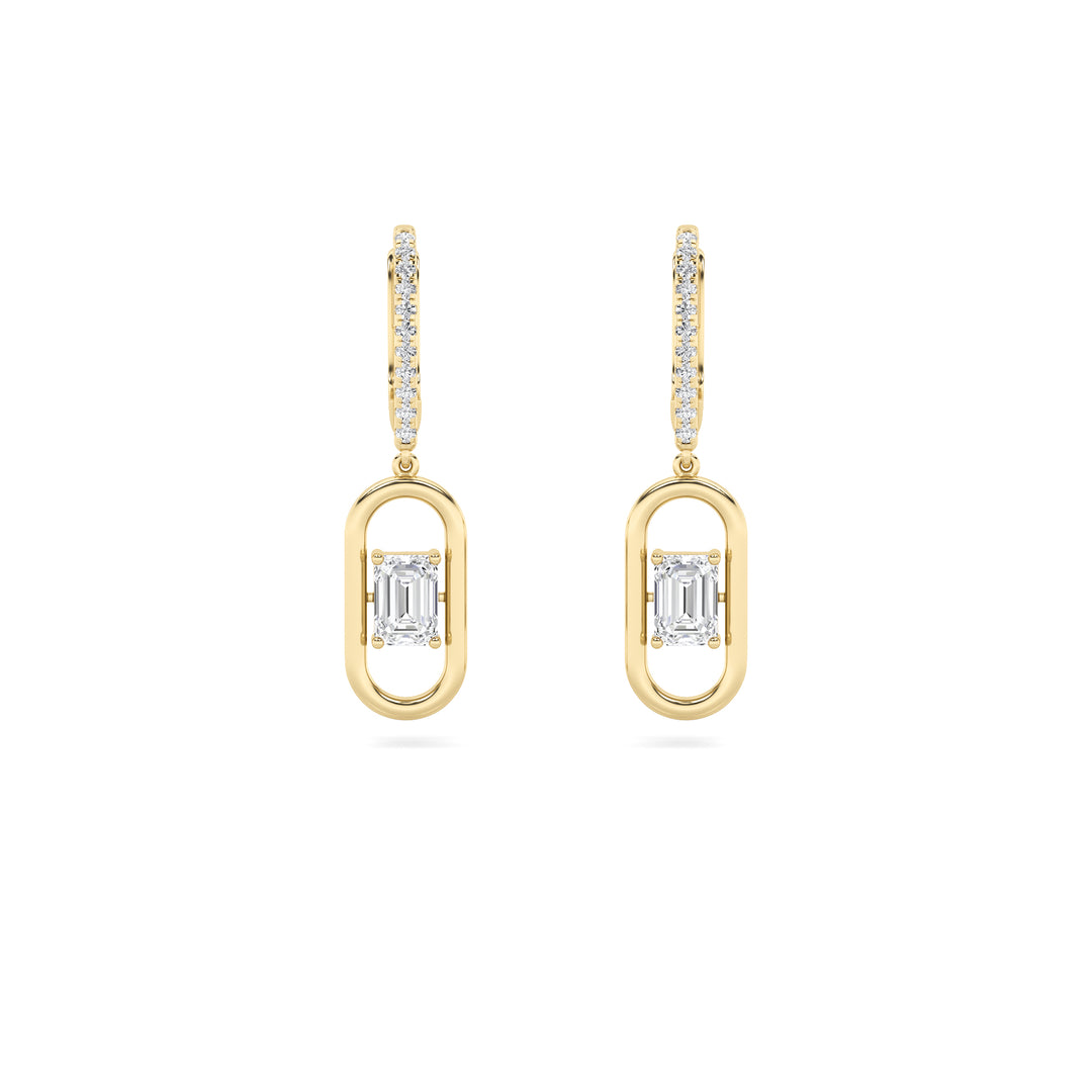 1Cttw Emerald Shaped Lab Grown Diamond (F/VS) Paperclip Dangle Earrings in 14K Gold
