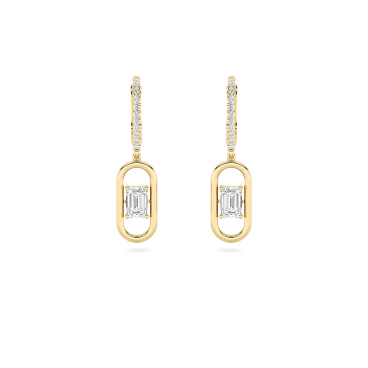 1Cttw Emerald Shaped Lab Grown Diamond (F/VS) Paperclip Dangle Earrings in 14K Gold