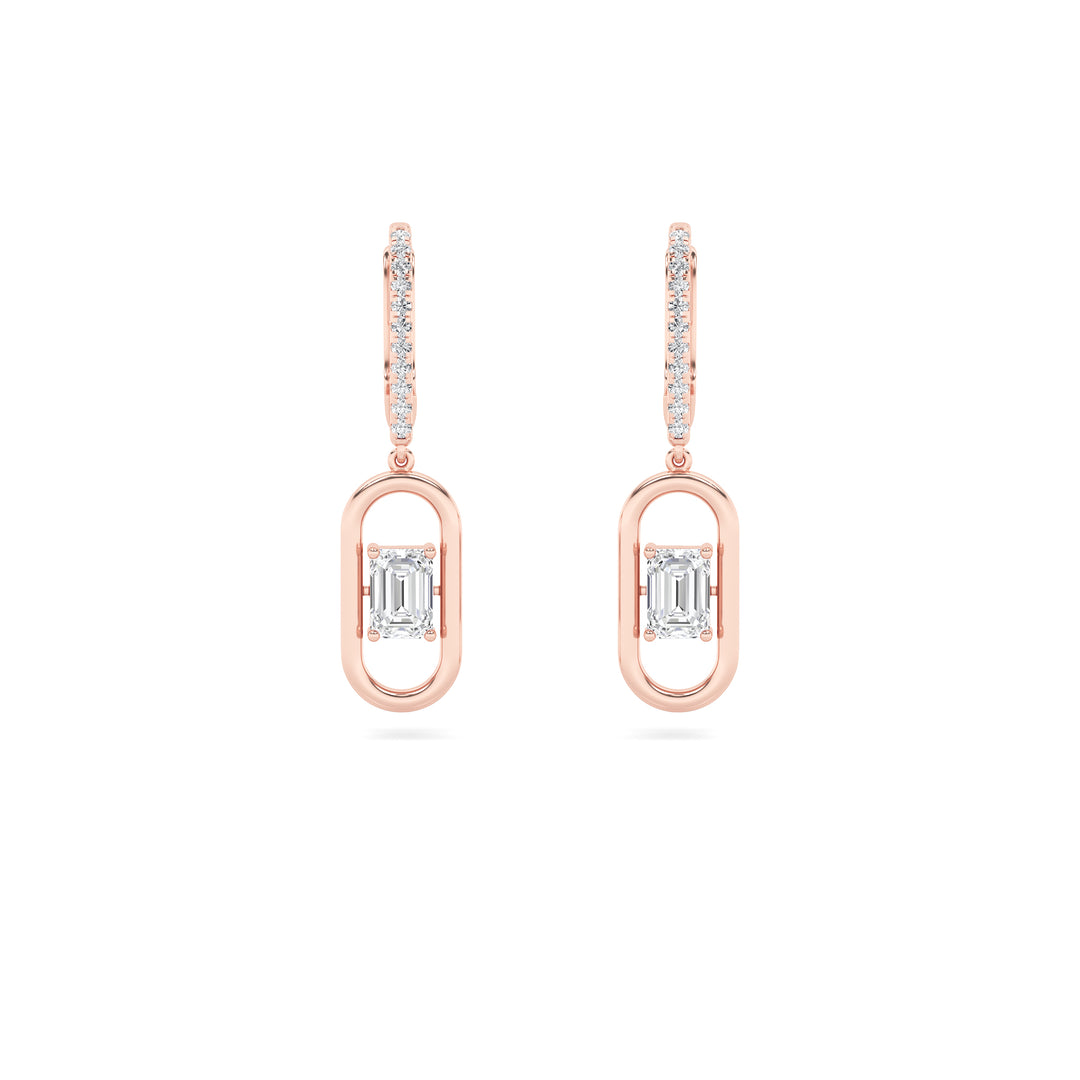 1Cttw Emerald Shaped Lab Grown Diamond (F/VS) Paperclip Dangle Earrings in 14K Gold