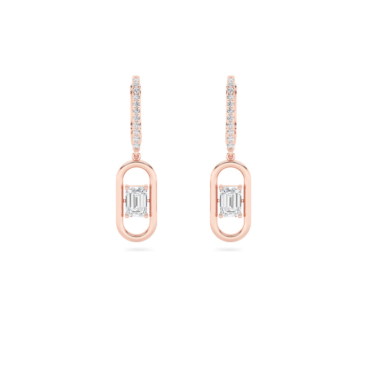 1Cttw Emerald Shaped Lab Grown Diamond (F/VS) Paperclip Dangle Earrings in 14K Gold