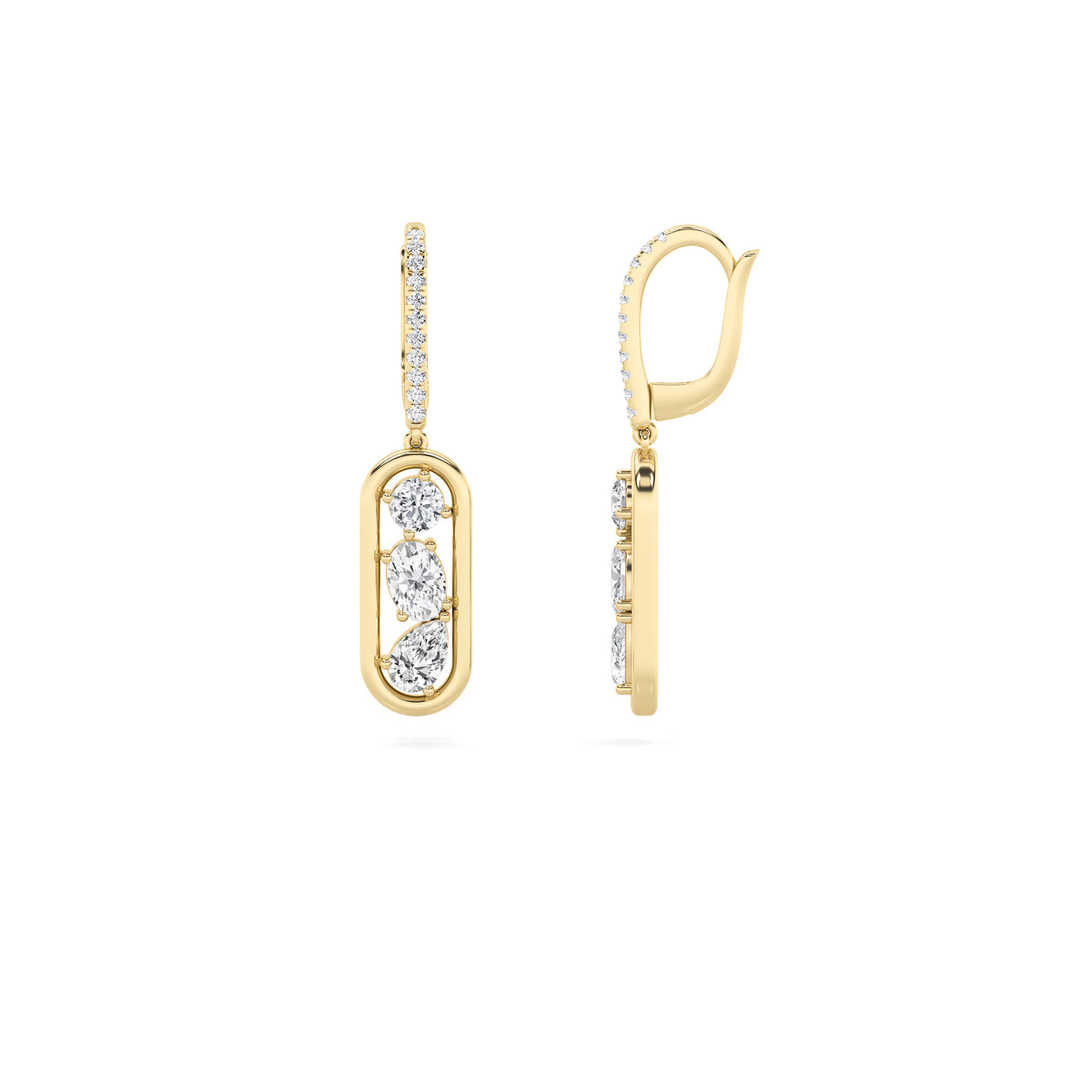 1.75Cttw Mixed Shaped Lab Grown Diamond (F/VS) Paperclip Dangle Earrings in 14K Gold