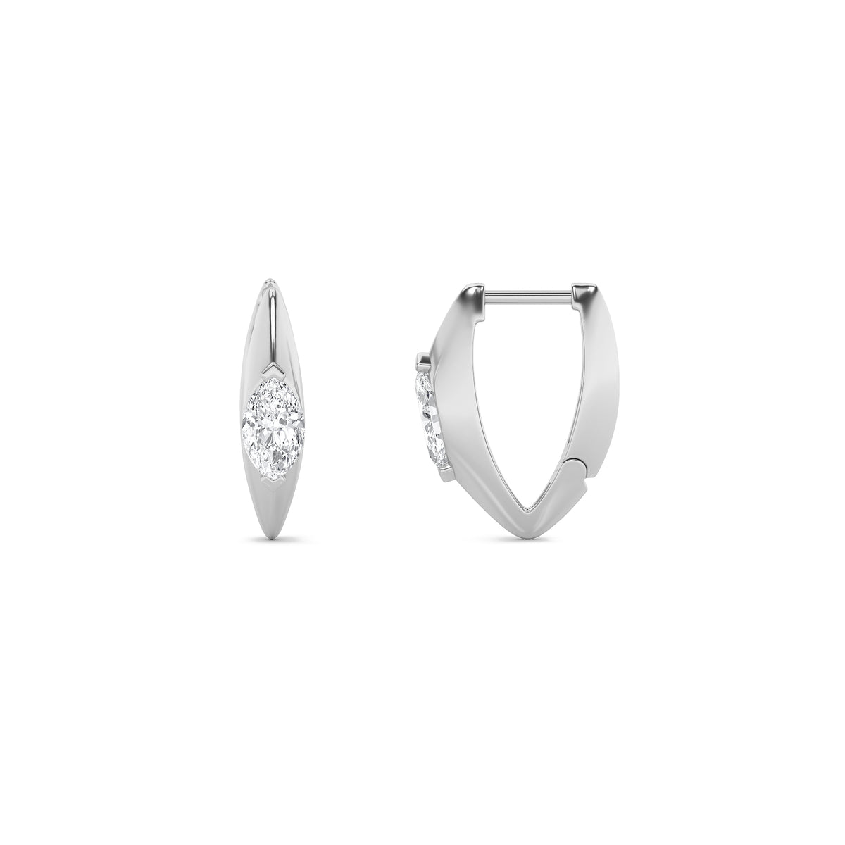 1Cttw Marquise Shaped Lab Grown Diamond (F/VS) Solitaire Huggie  Earrings in 14K Gold