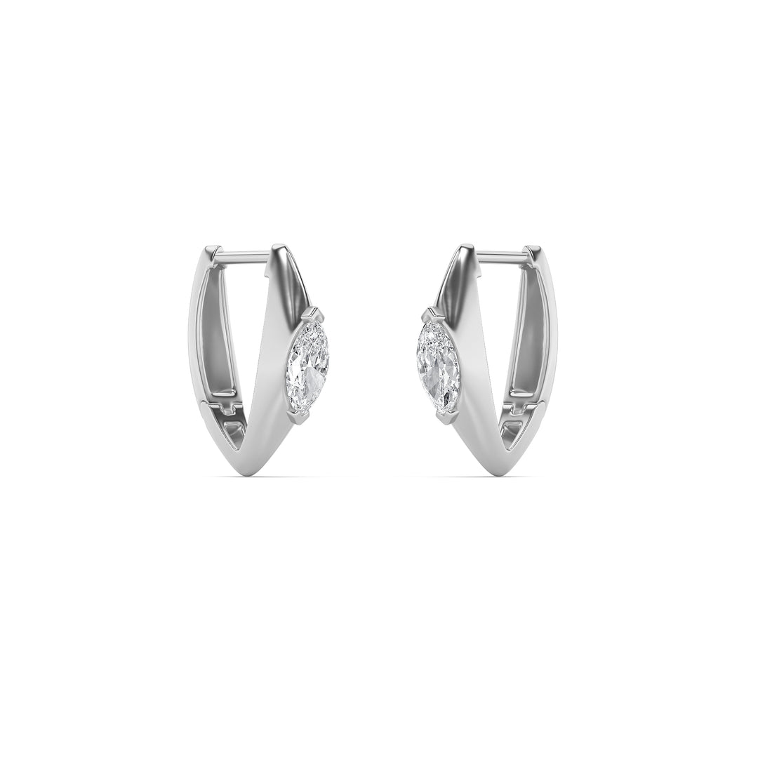 1Cttw Marquise Shaped Lab Grown Diamond (F/VS) Solitaire Huggie  Earrings in 14K Gold