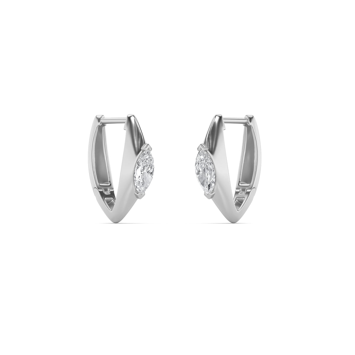 1Cttw Marquise Shaped Lab Grown Diamond (F/VS) Solitaire Huggie  Earrings in 14K Gold