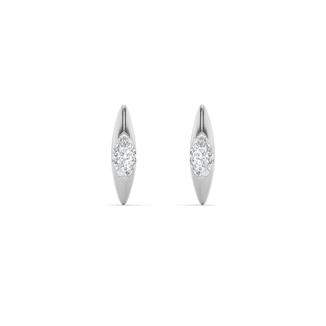 1Cttw Marquise Shaped Lab Grown Diamond (F/VS) Solitaire Huggie  Earrings in 14K Gold