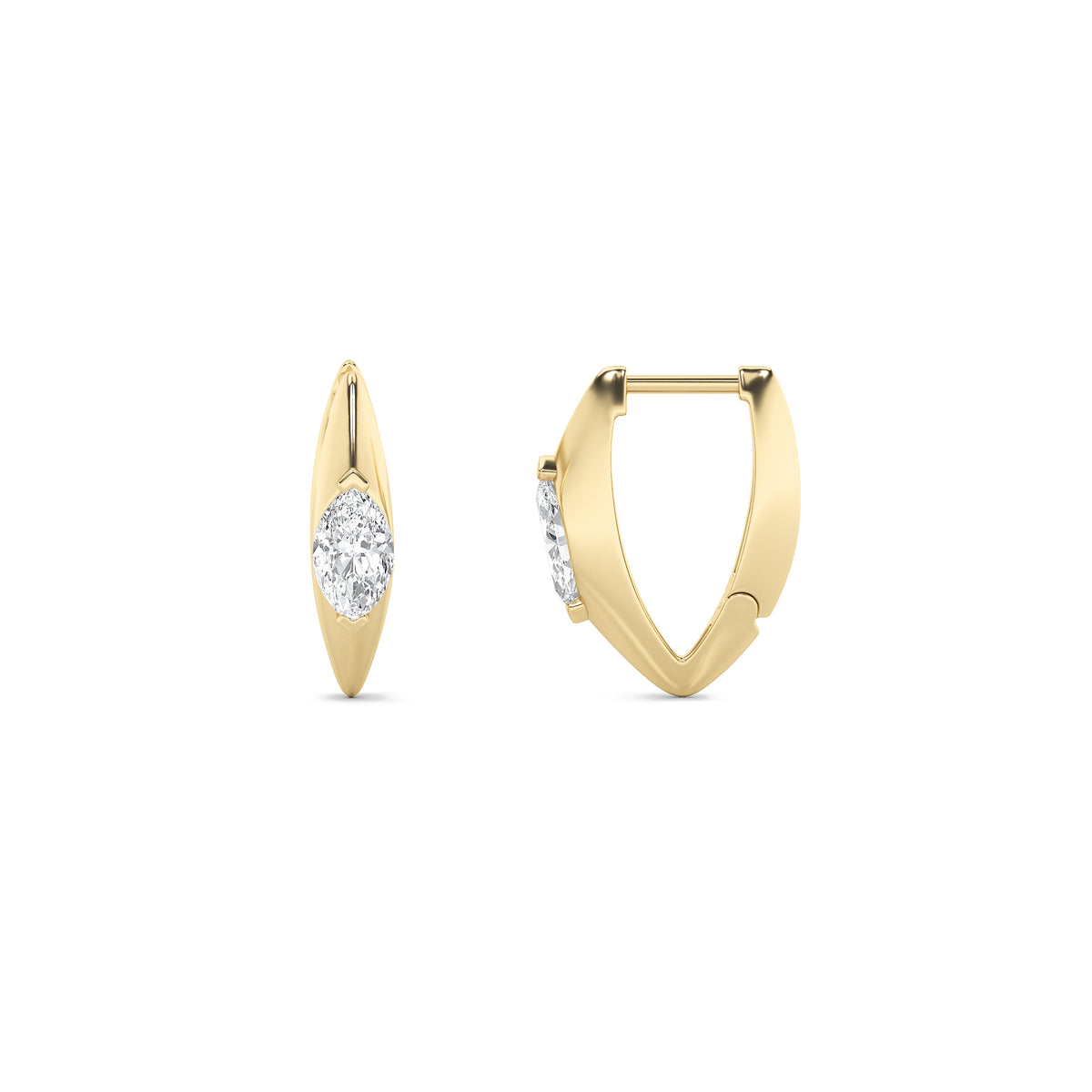 1Cttw Marquise Shaped Lab Grown Diamond (F/VS) Solitaire Huggie  Earrings in 14K Gold