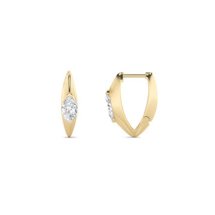 1Cttw Marquise Shaped Lab Grown Diamond (F/VS) Solitaire Huggie  Earrings in 14K Gold