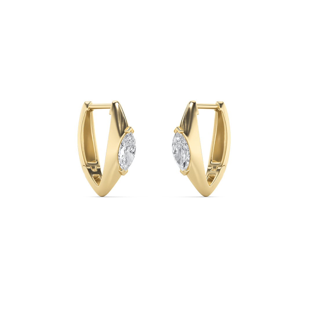 1Cttw Marquise Shaped Lab Grown Diamond (F/VS) Solitaire Huggie  Earrings in 14K Gold