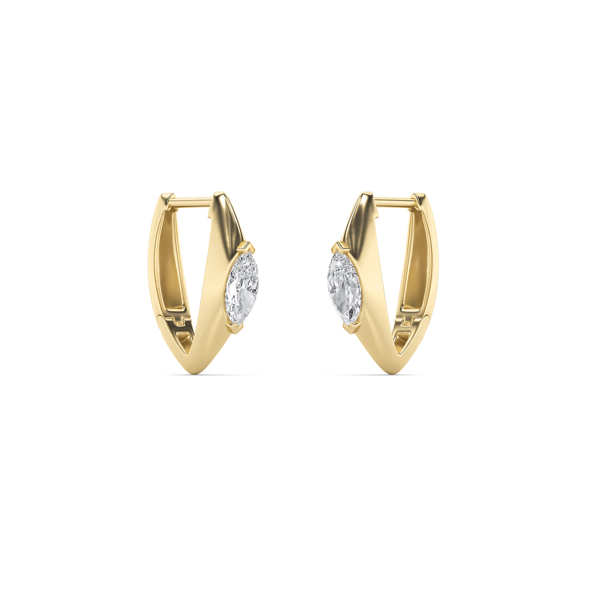 1Cttw Marquise Shaped Lab Grown Diamond (F/VS) Solitaire Huggie  Earrings in 14K Gold