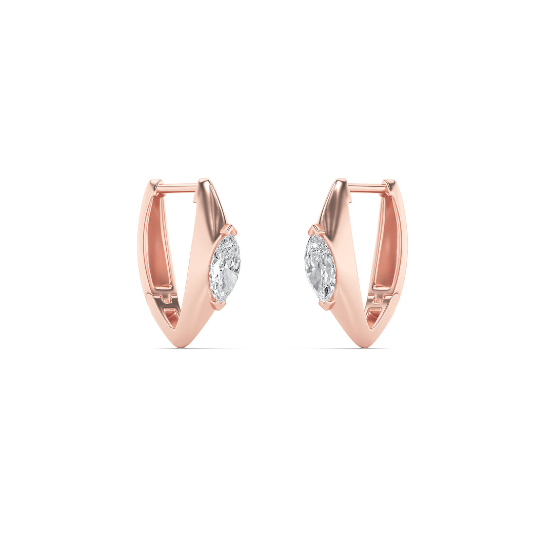 1Cttw Marquise Shaped Lab Grown Diamond (F/VS) Solitaire Huggie  Earrings in 14K Gold