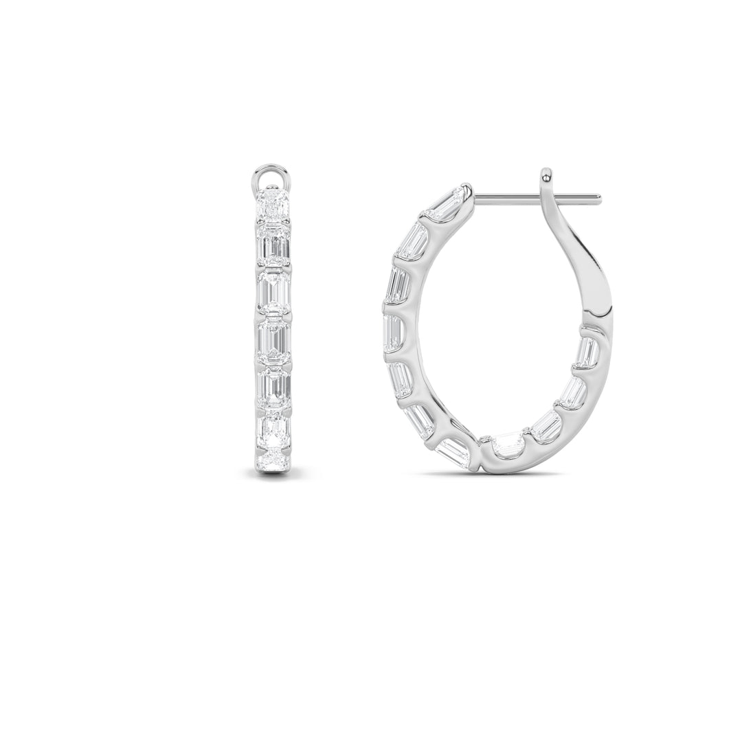 4Cttw Emerald Shaped Lab Grown Diamond (G/VS) Inside Out Hoop Earrings in 14K Gold