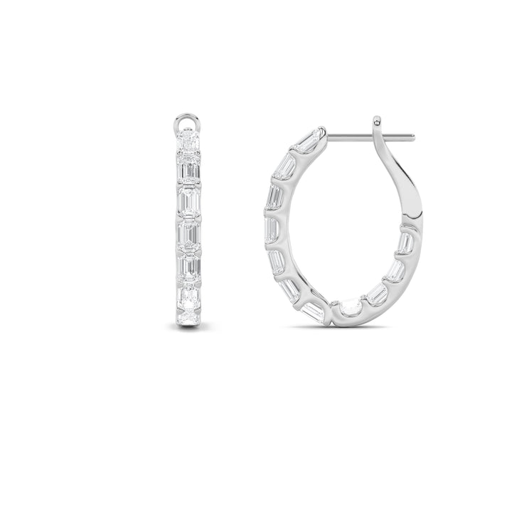 4Cttw Emerald Shaped Lab Grown Diamond (G/VS) Inside Out Hoop Earrings in 14K Gold