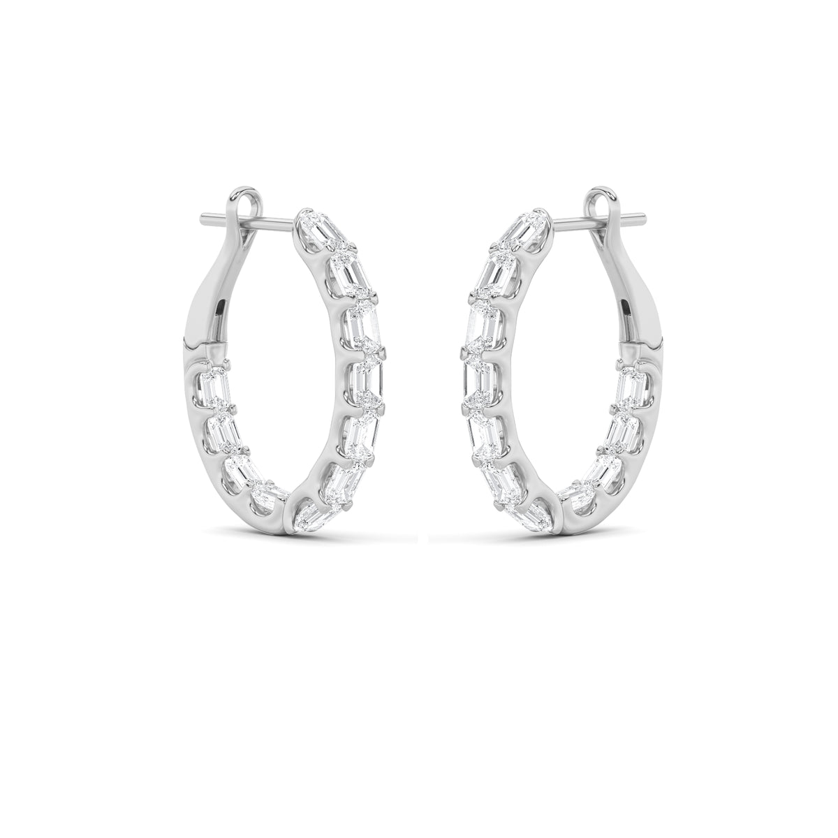 4Cttw Emerald Shaped Lab Grown Diamond (G/VS) Inside Out Hoop Earrings in 14K Gold