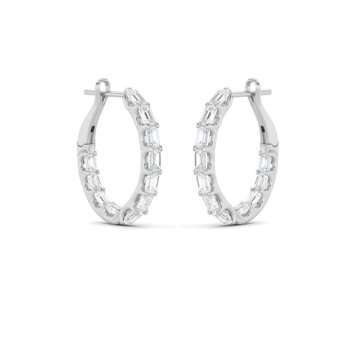 4Cttw Emerald Shaped Lab Grown Diamond (G/VS) Inside Out Hoop Earrings in 14K Gold