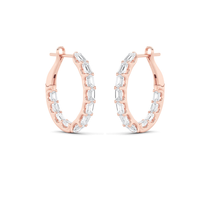 4.25Cttw Emerald Shaped Lab Grown Diamond (G/VS) Inside Out Hoop Earrings in 14K Gold