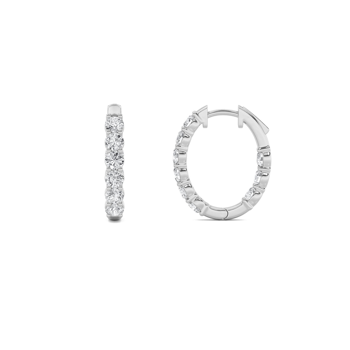 3Cttw Round Shaped Lab Grown Diamond (F/VS) Inside Out Hoop Earrings in 14K Gold