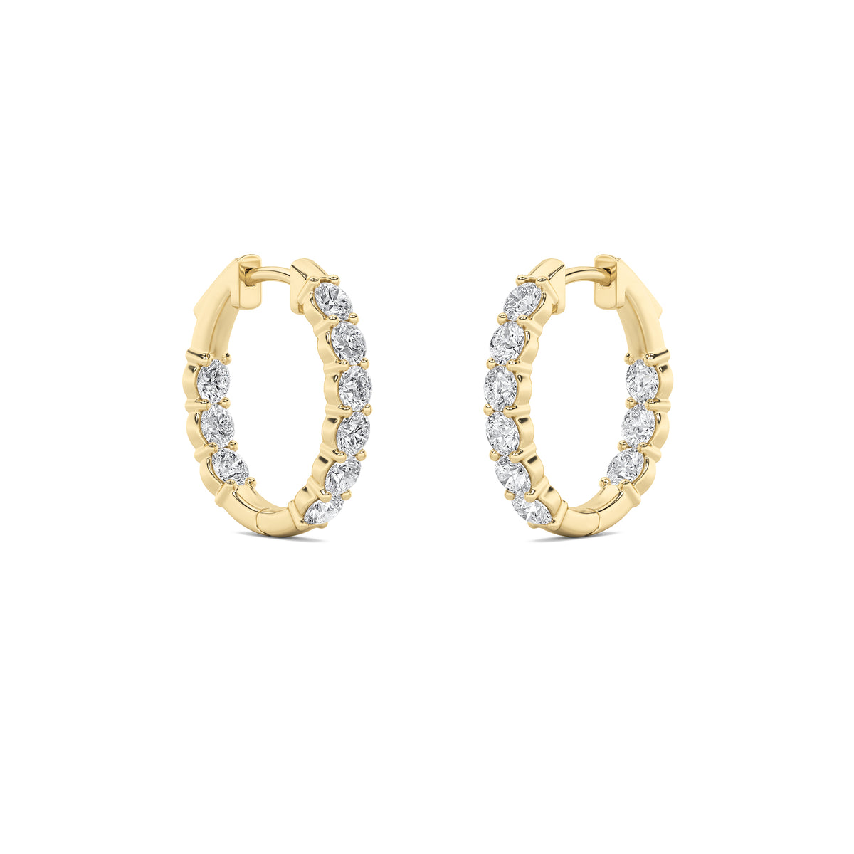 3Cttw Round Shaped Lab Grown Diamond (F/VS) Inside Out Hoop Earrings in 14K Gold