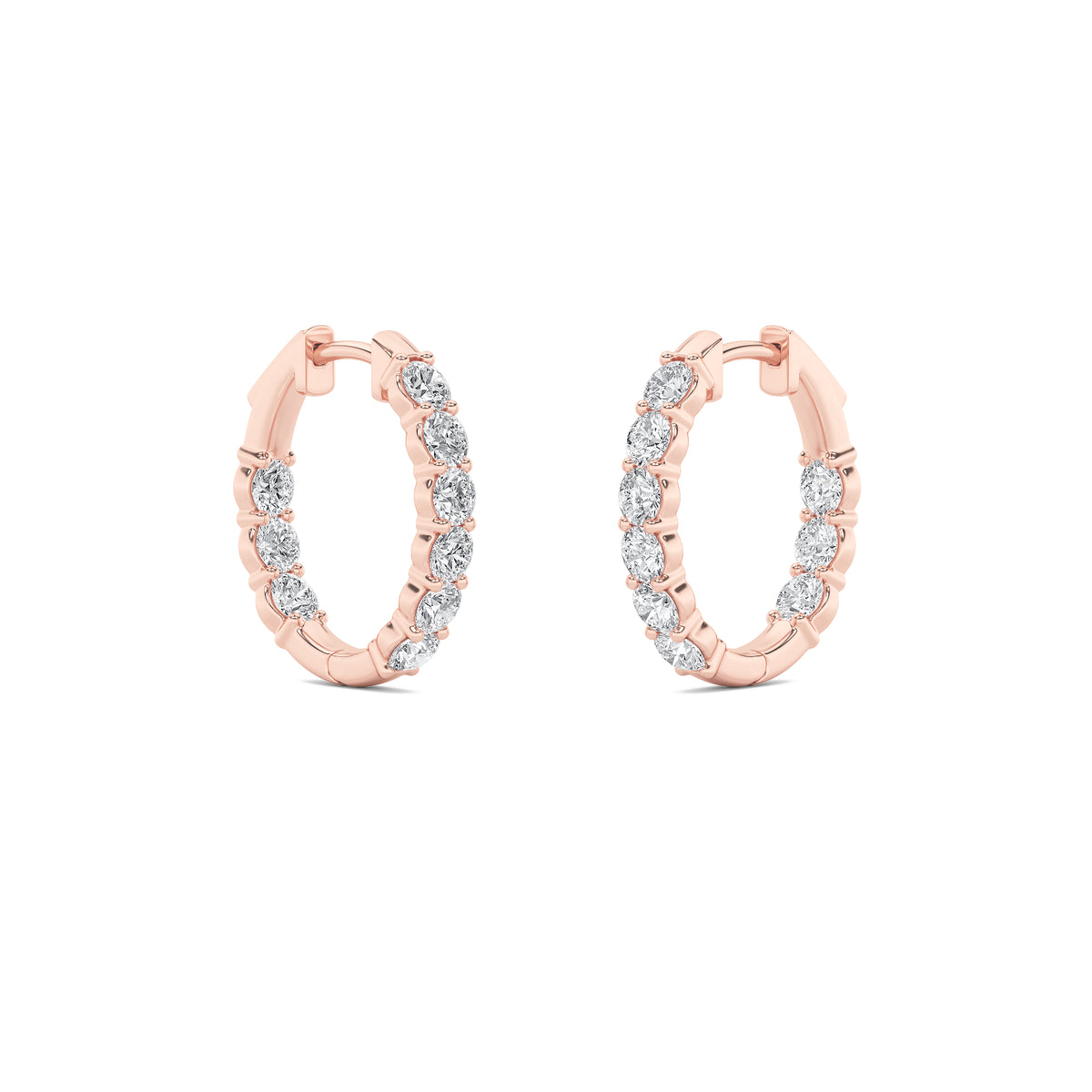 3Cttw Round Shaped Lab Grown Diamond (F/VS) Inside Out Hoop Earrings in 14K Gold