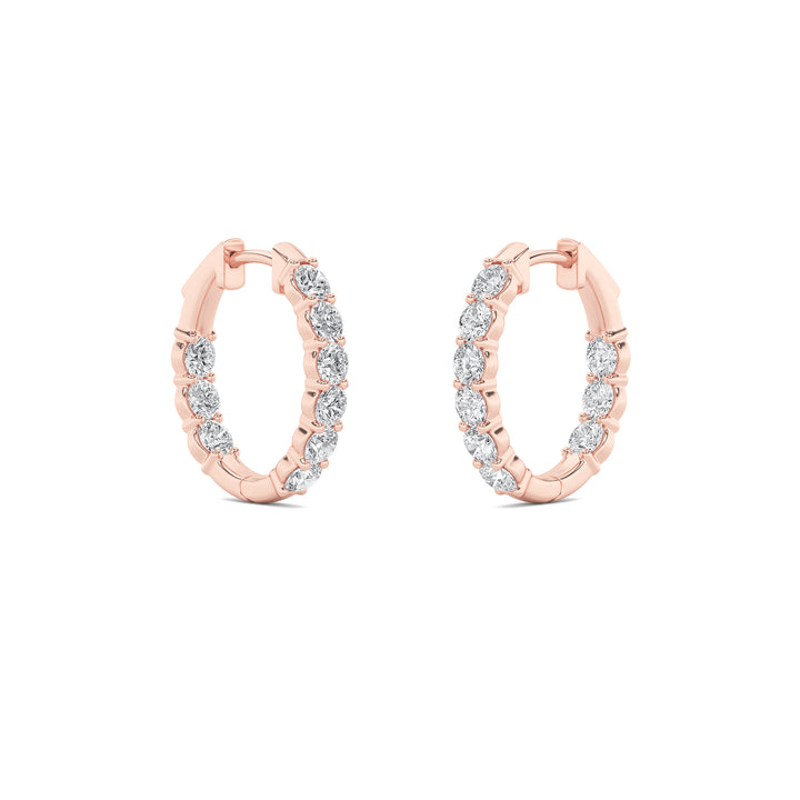 3Cttw Round Shaped Lab Grown Diamond (F/VS) Inside Out Hoop Earrings in 14K Gold