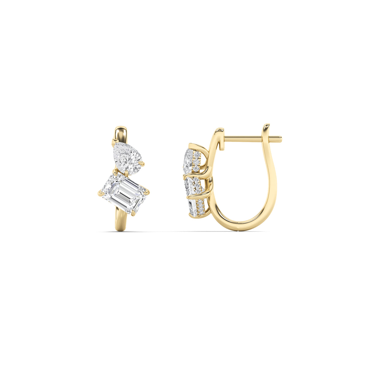 3Cttw Mixed Shaped Lab Grown Diamond (F/VS) Toi et Moi Fashion Earrings in 14K Gold