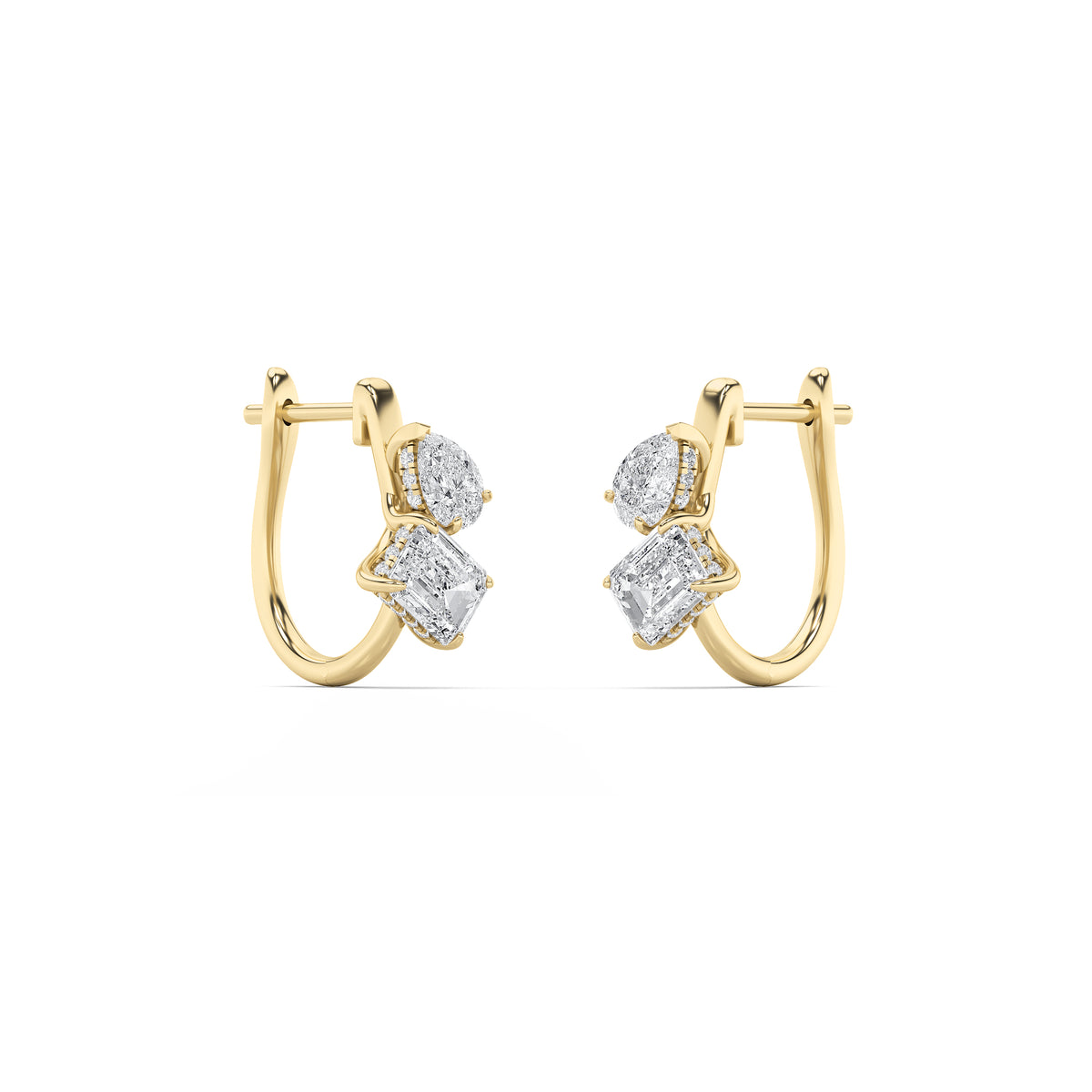 3Cttw Mixed Shaped Lab Grown Diamond (F/VS) Toi et Moi Fashion Earrings in 14K Gold
