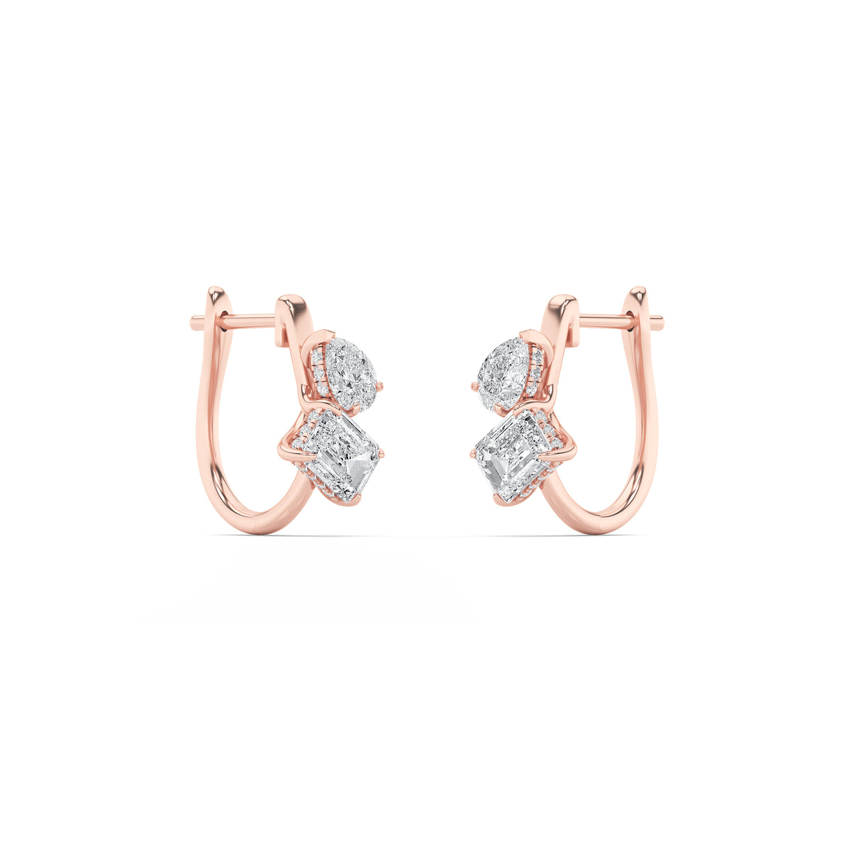 3Cttw Mixed Shaped Lab Grown Diamond (F/VS) Toi et Moi Fashion Earrings in 14K Gold