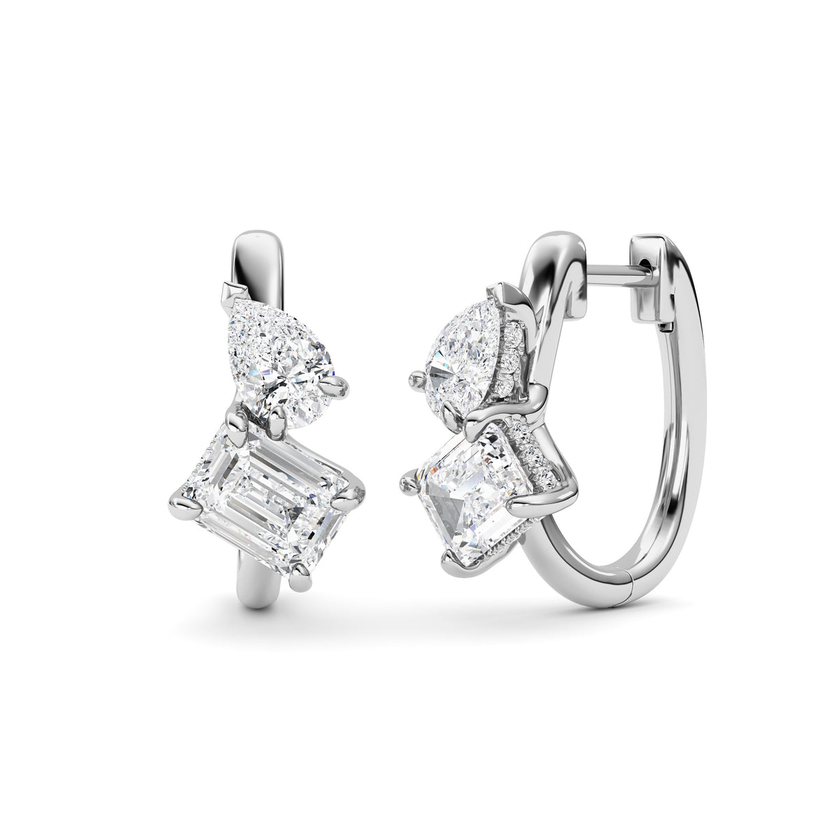 3Cttw Emerald Shaped Lab Grown Diamond (F/VS) Toiet Moi Huggie Earrings in 14K Gold