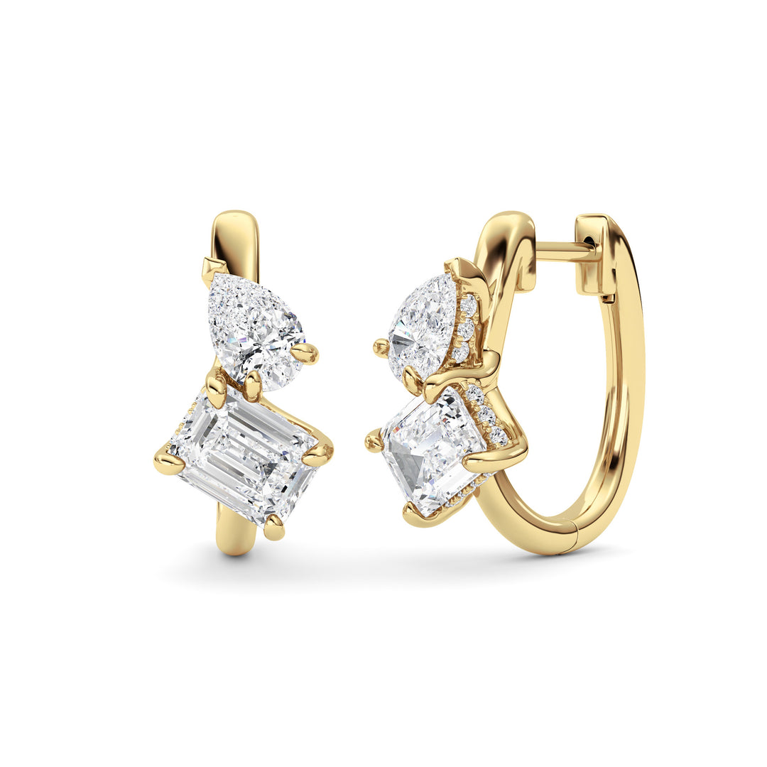 3Cttw Emerald Shaped Lab Grown Diamond (F/VS) Toiet Moi Huggie Earrings in 14K Gold