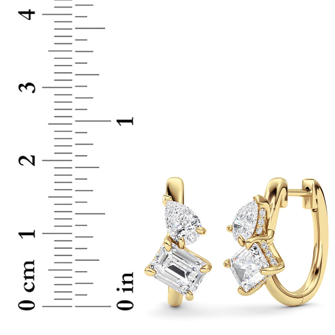 3Cttw Emerald Shaped Lab Grown Diamond (F/VS) Toiet Moi Huggie Earrings in 14K Gold
