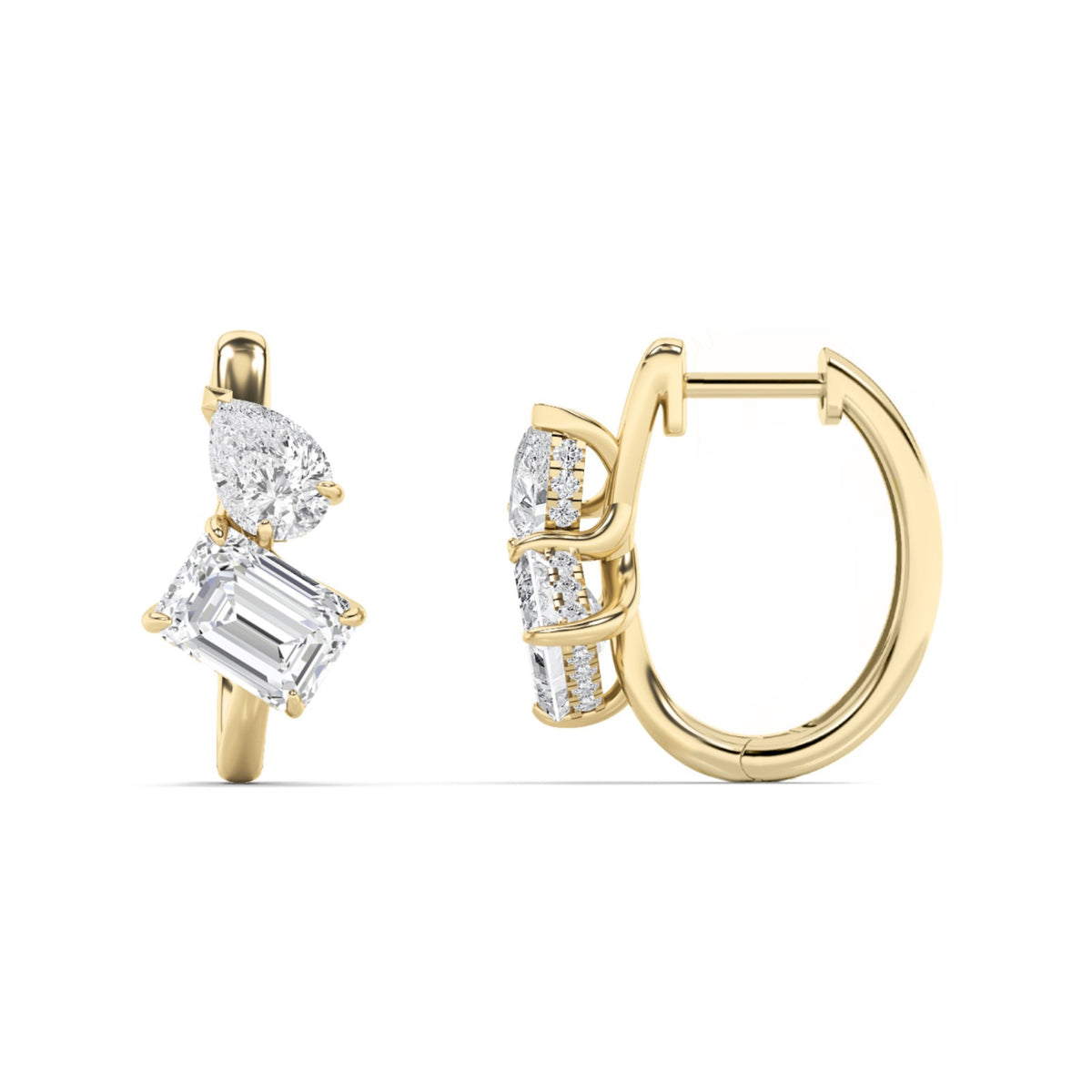 3Cttw Emerald Shaped Lab Grown Diamond (G/VS) Toiet Moi Huggie Earrings in 14K Gold