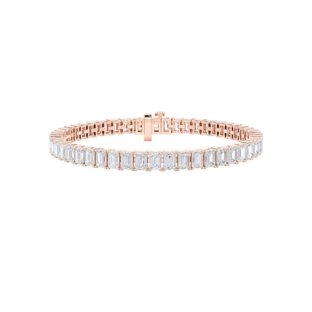 12.5Cttw Emerald Shaped Lab Grown Diamond (F/VS) East West Line Bracelet in 14K Gold