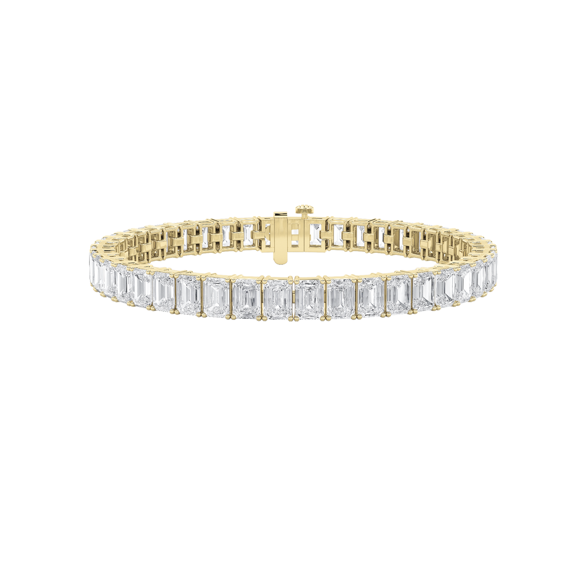 18.5Cttw Emerald Shaped Lab Grown Diamond (F/VS) East West Line Bracelet in 14K Gold