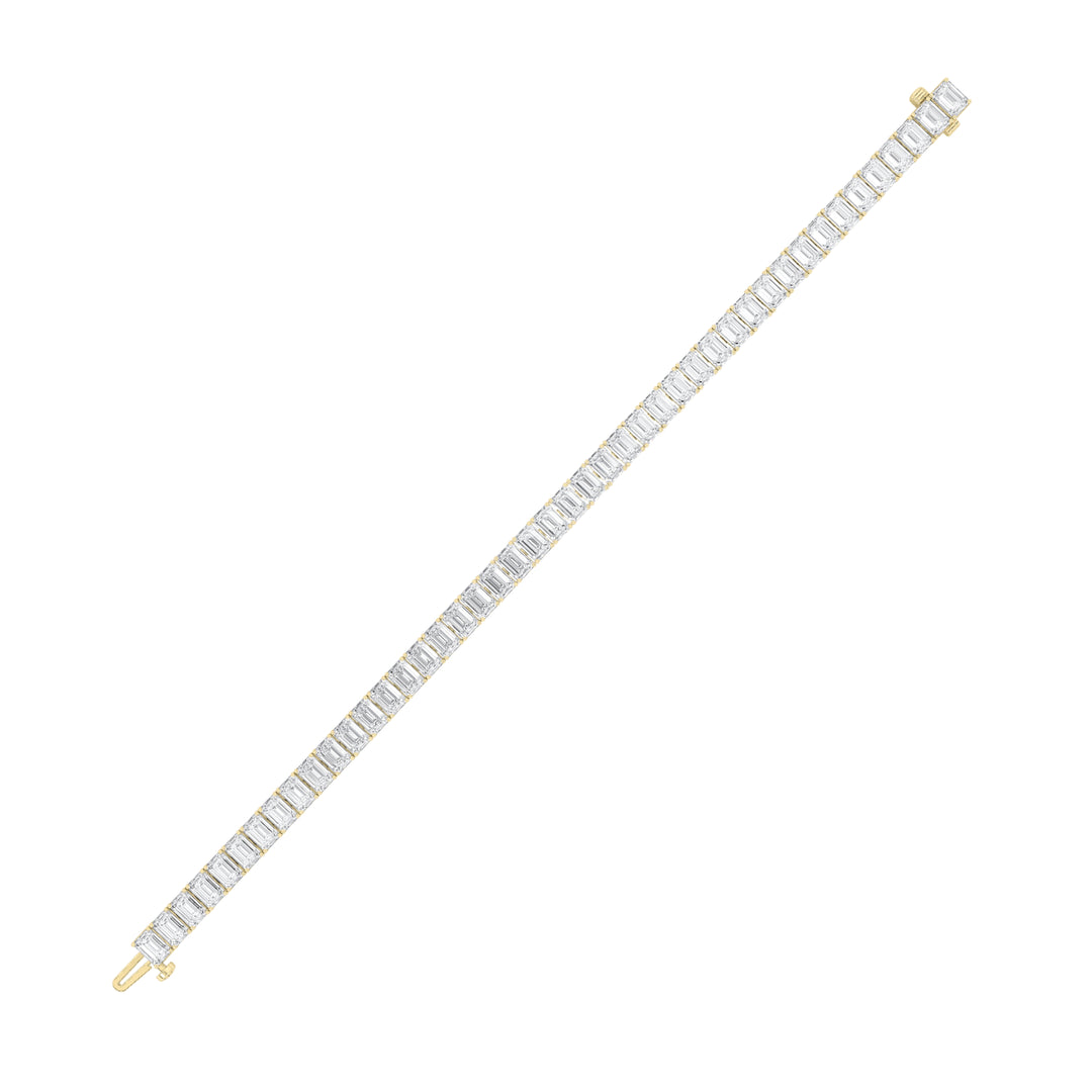 18.5Cttw Emerald Shaped Lab Grown Diamond (F/VS) East West Line Bracelet in 14K Gold