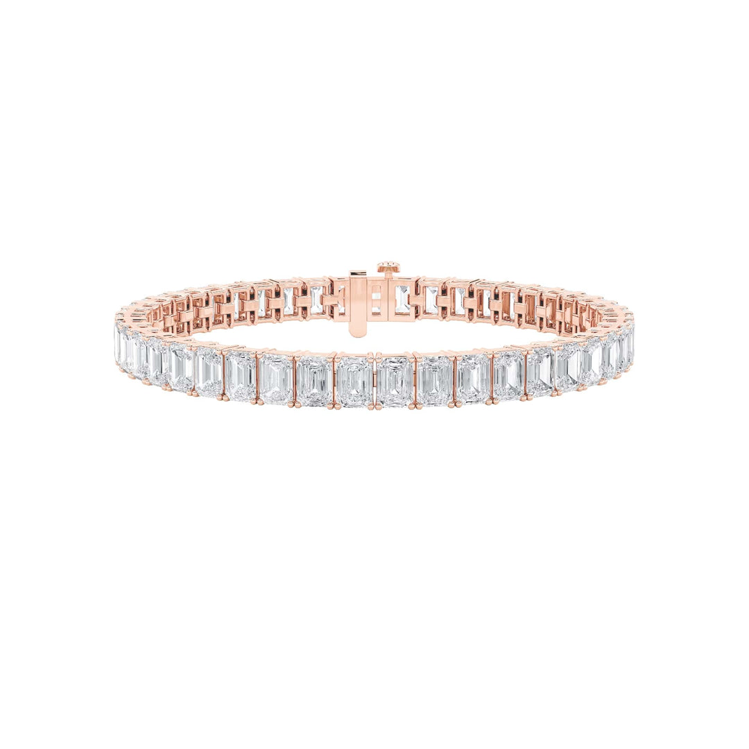 18.5Cttw Emerald Shaped Lab Grown Diamond (F/VS) East West Line Bracelet in 14K Gold