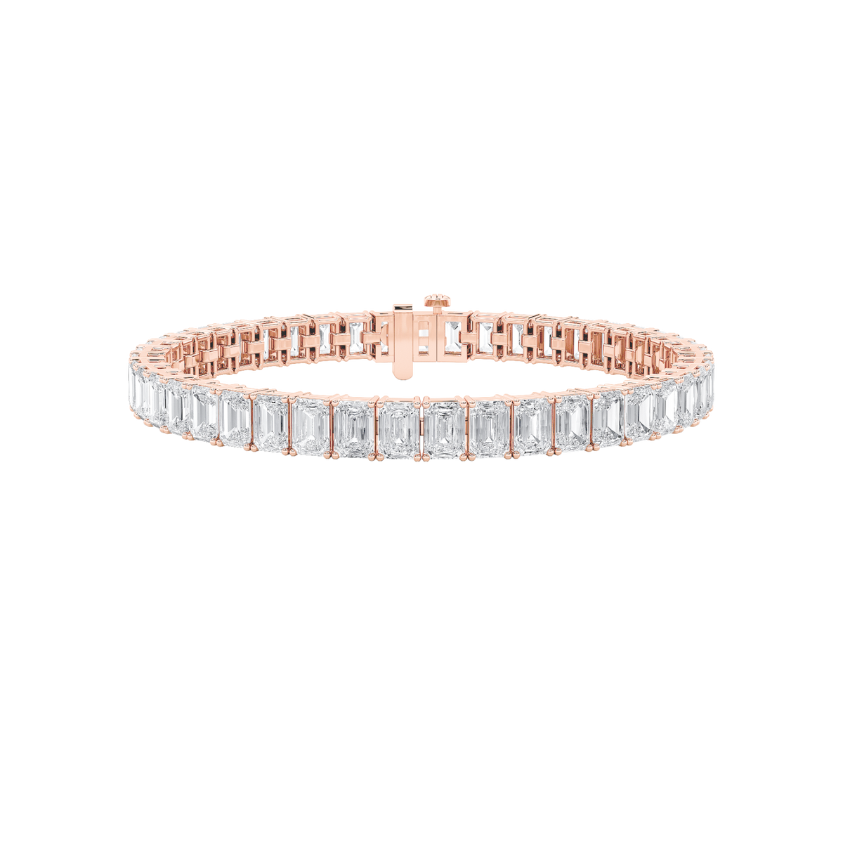18.5Cttw Emerald Shaped Lab Grown Diamond (F/VS) East West Line Bracelet in 14K Gold