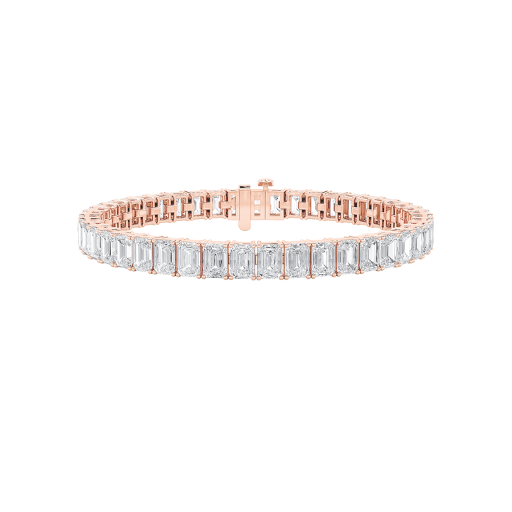 18.5Cttw Emerald Shaped Lab Grown Diamond (F/VS) East West Line Bracelet in 14K Gold
