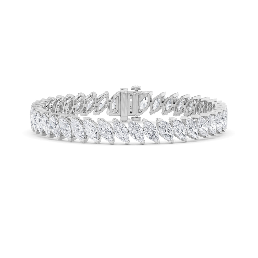 16.5Cttw Marquise Shaped Lab Grown Diamond (F/VS)Angled Line Bracelet in 14K Gold
