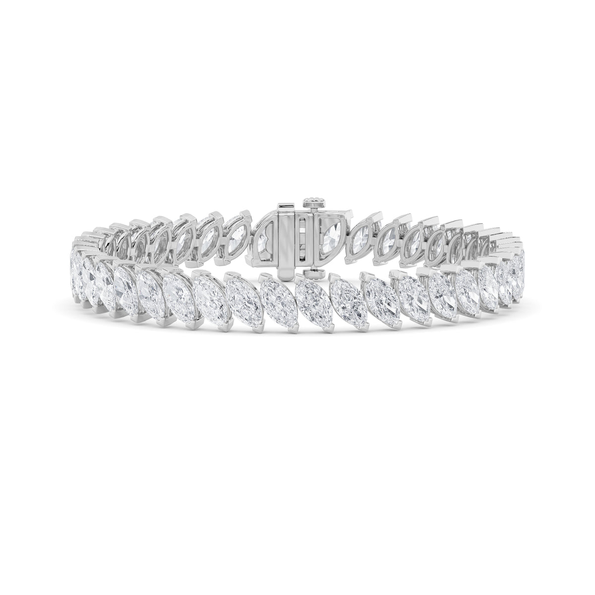 16.5Cttw Marquise Shaped Lab Grown Diamond (F/VS)Angled Line Bracelet in 14K Gold
