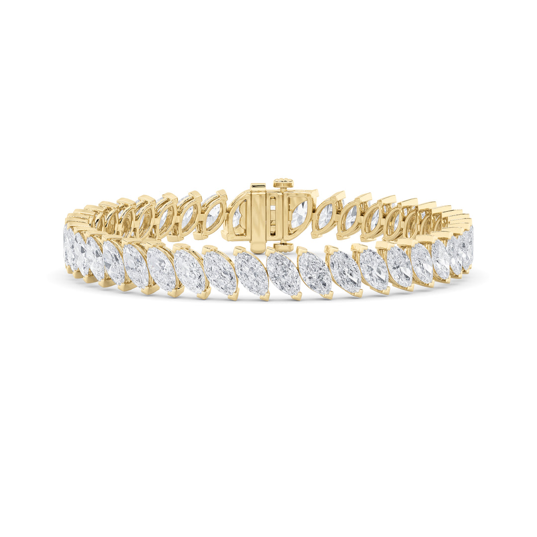 16.5Cttw Marquise Shaped Lab Grown Diamond (F/VS)Angled Line Bracelet in 14K Gold
