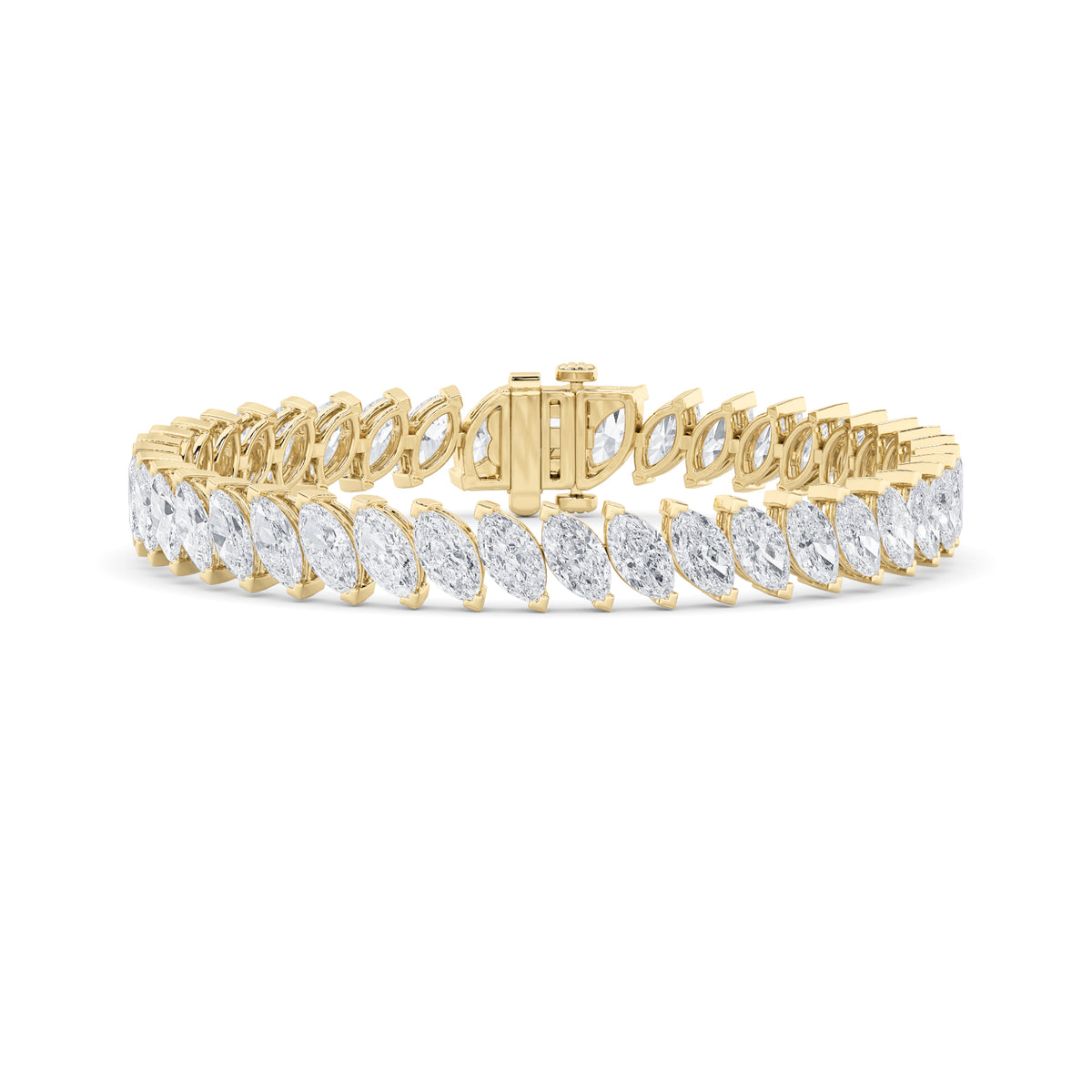 16.5Cttw Marquise Shaped Lab Grown Diamond (F/VS)Angled Line Bracelet in 14K Gold