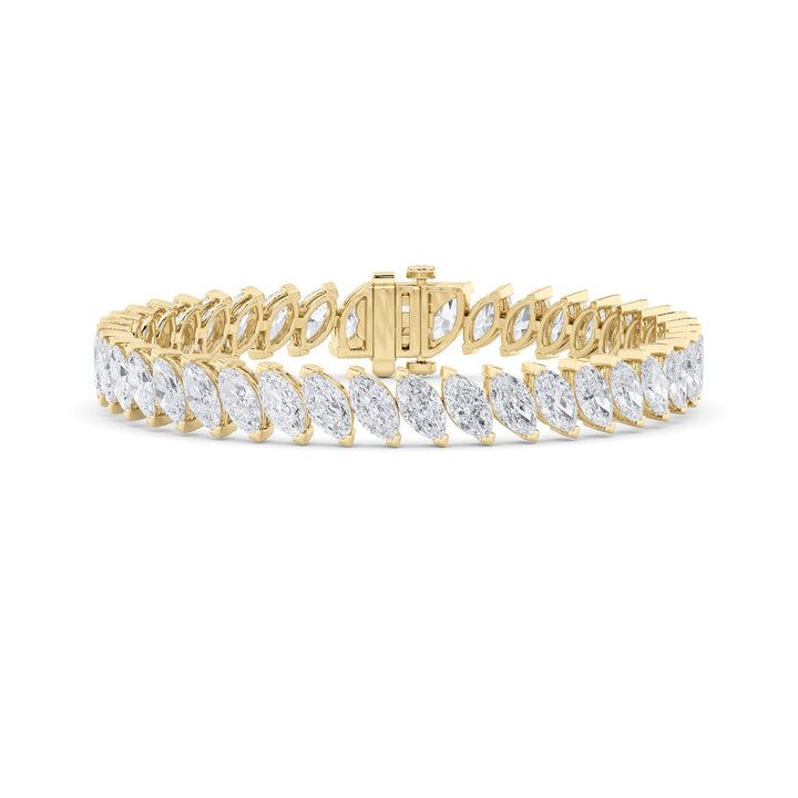 16.5Cttw Marquise Shaped Lab Grown Diamond (F/VS)Angled Line Bracelet in 14K Gold
