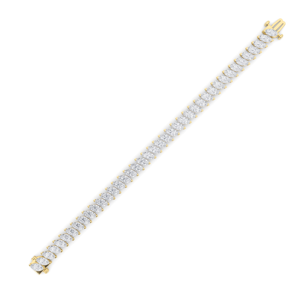 16.5Cttw Marquise Shaped Lab Grown Diamond (F/VS)Angled Line Bracelet in 14K Gold