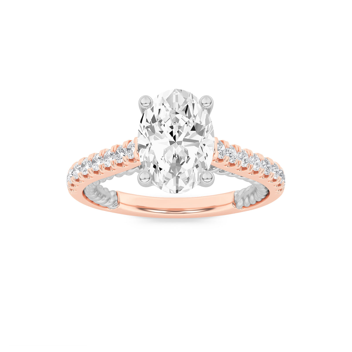 2Cttw Oval Shaped Lab Grown Diamond (F/VS) Two Tone Accented Rope Design Engagement Ring in 14K Gold