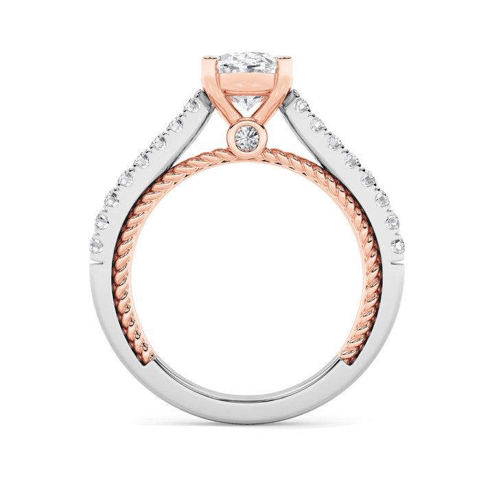 2Cttw Oval Shaped Lab Grown Diamond (F/VS) Two Tone Accented Rope Design Engagement Ring in 14K Gold