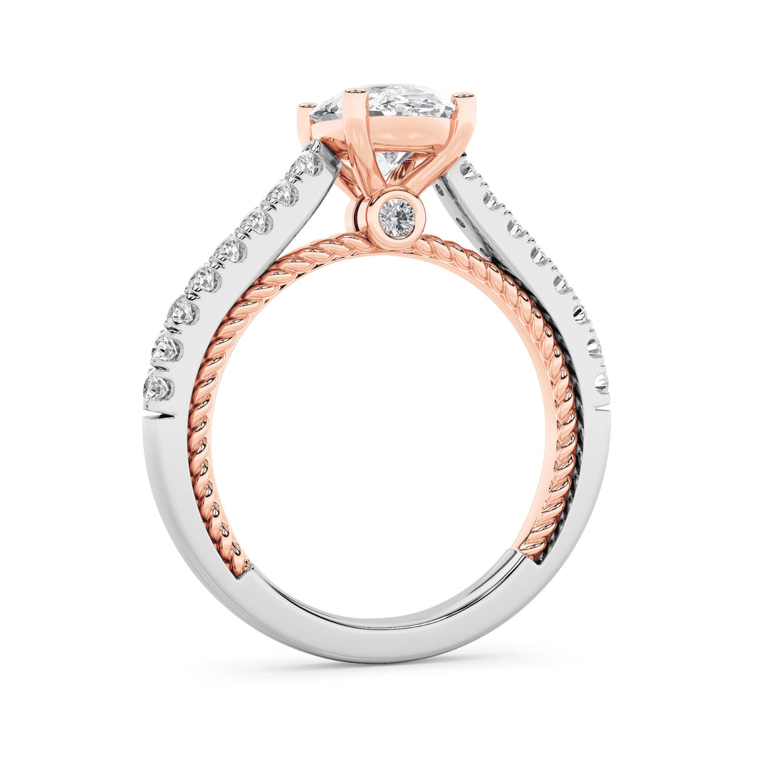 2Cttw Oval Shaped Lab Grown Diamond (F/VS) Two Tone Accented Rope Design Engagement Ring in 14K Gold