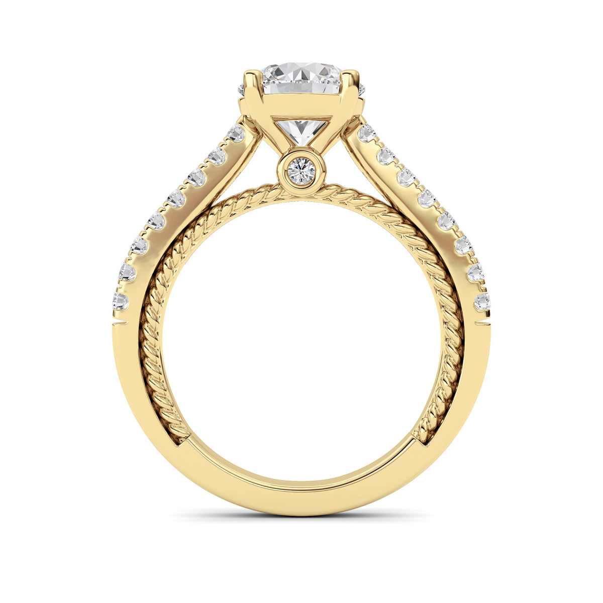 2Cttw Round Shaped Lab Grown Diamond (F/VS) Two Tone Accented Rope Design Engagement Ring in 14K Gold