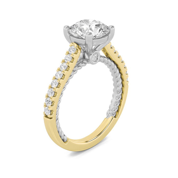 2Cttw Round Shaped Lab Grown Diamond (F/VS) Two Tone Accented Rope Design Engagement Ring in 14K Gold